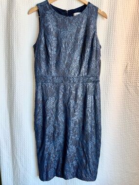 Badgley Mischka Sleveless Navy Blue Lace Midi Dress